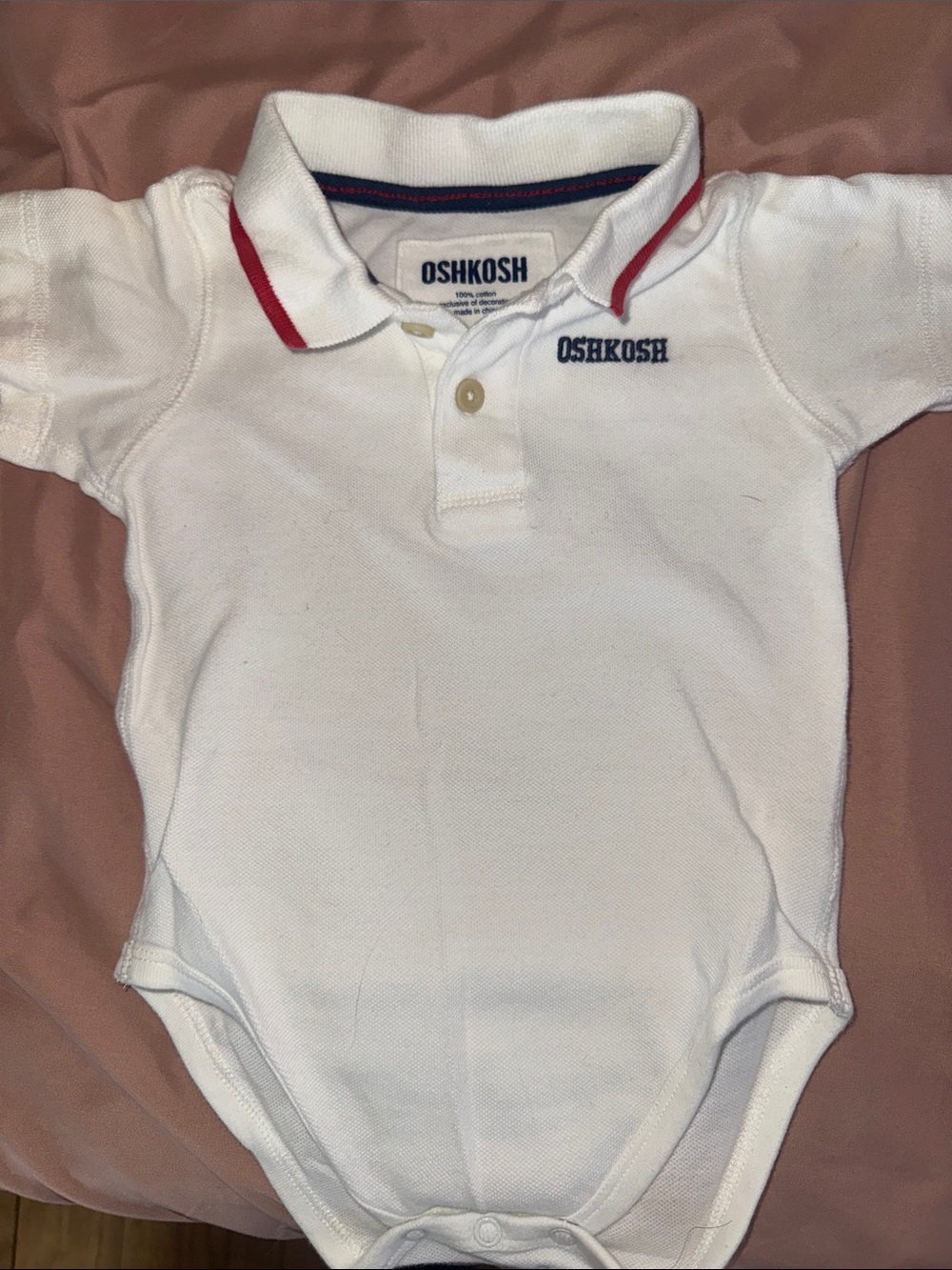 OshKosh White Polo Bodysuit with Red Trim